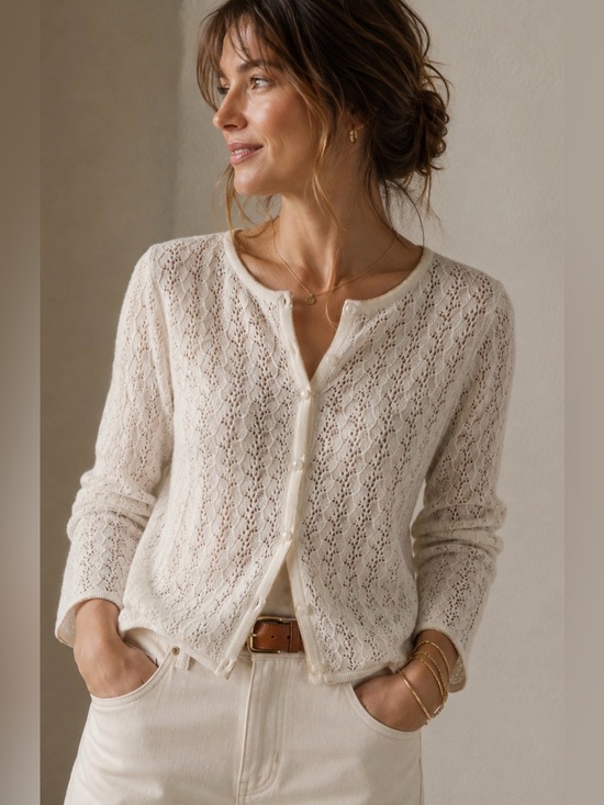 Vintage Sweaters - VTG delicate knit Lace Women's cardigan